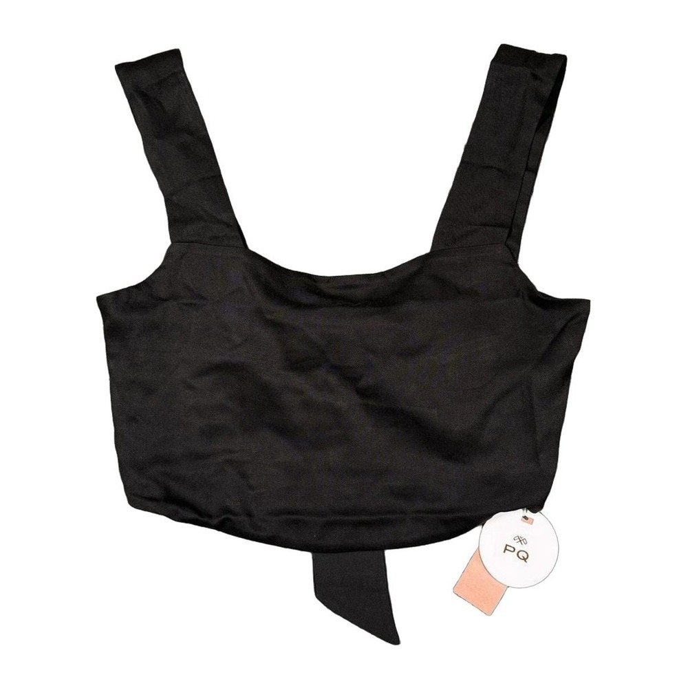 PQ Swim‎ Blair Top Midnight Black Square Neck Tie Back Crop Top XS/S Womens